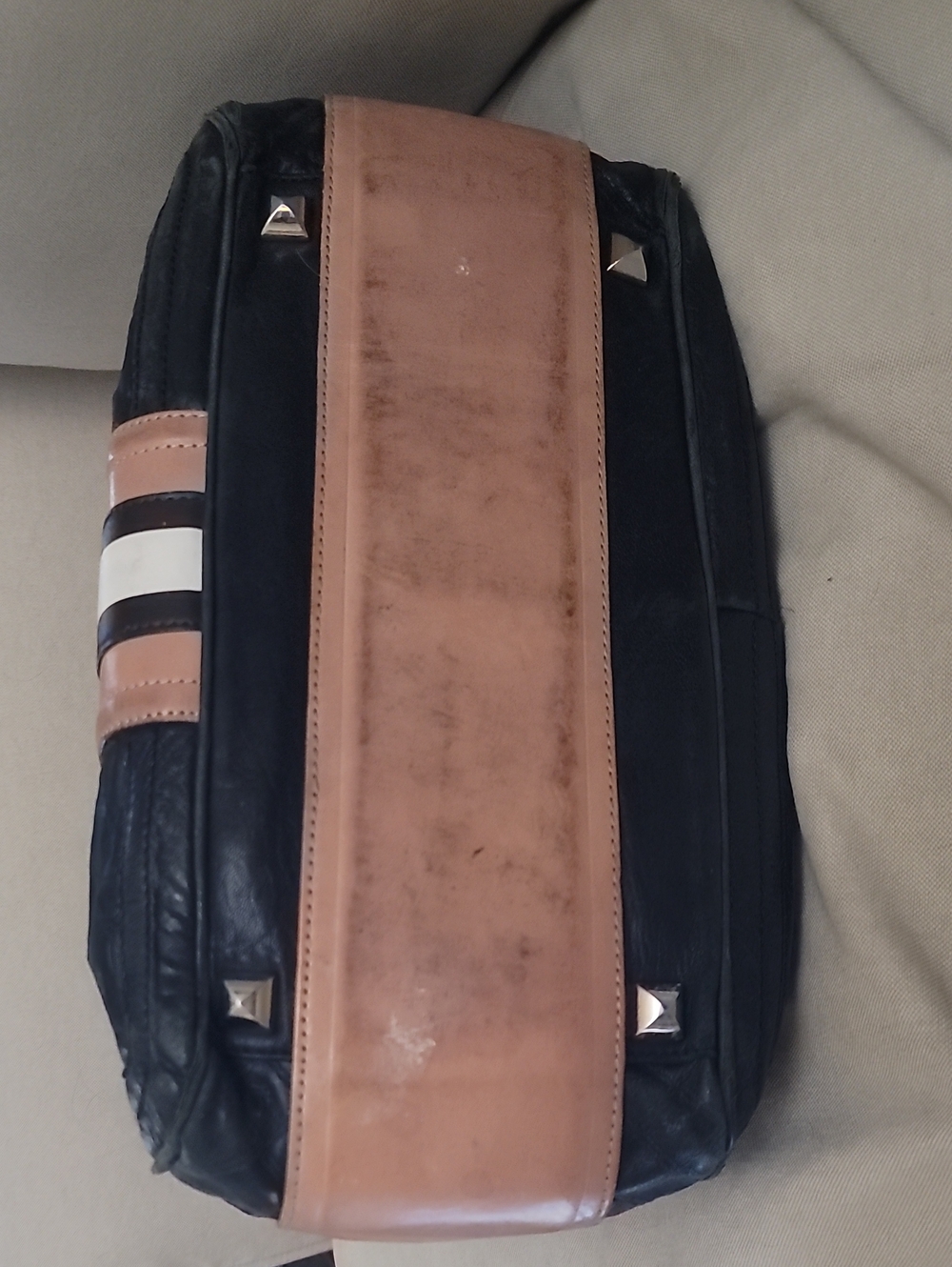 L.A.M.B. Black and Tan Leather "Fadeout" Satchel / Bowler